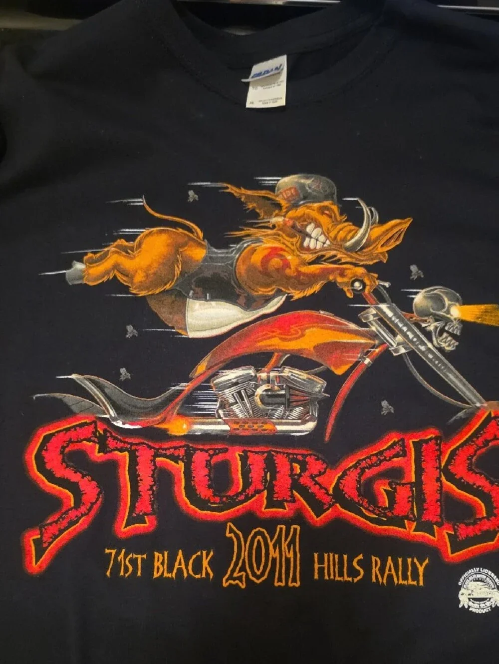 Gildan Black Tee with Red and Orange Sturgis Motorcycle Graphic - Picture 3 of 5